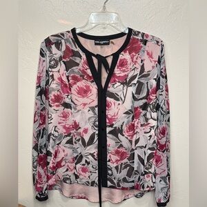 Karl Lagerfeld Pink and Black Floral Blouse
